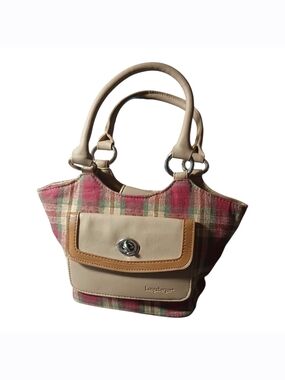 Longaberger Pink Plaid Shoulder Tiny Tote with Beige Trim